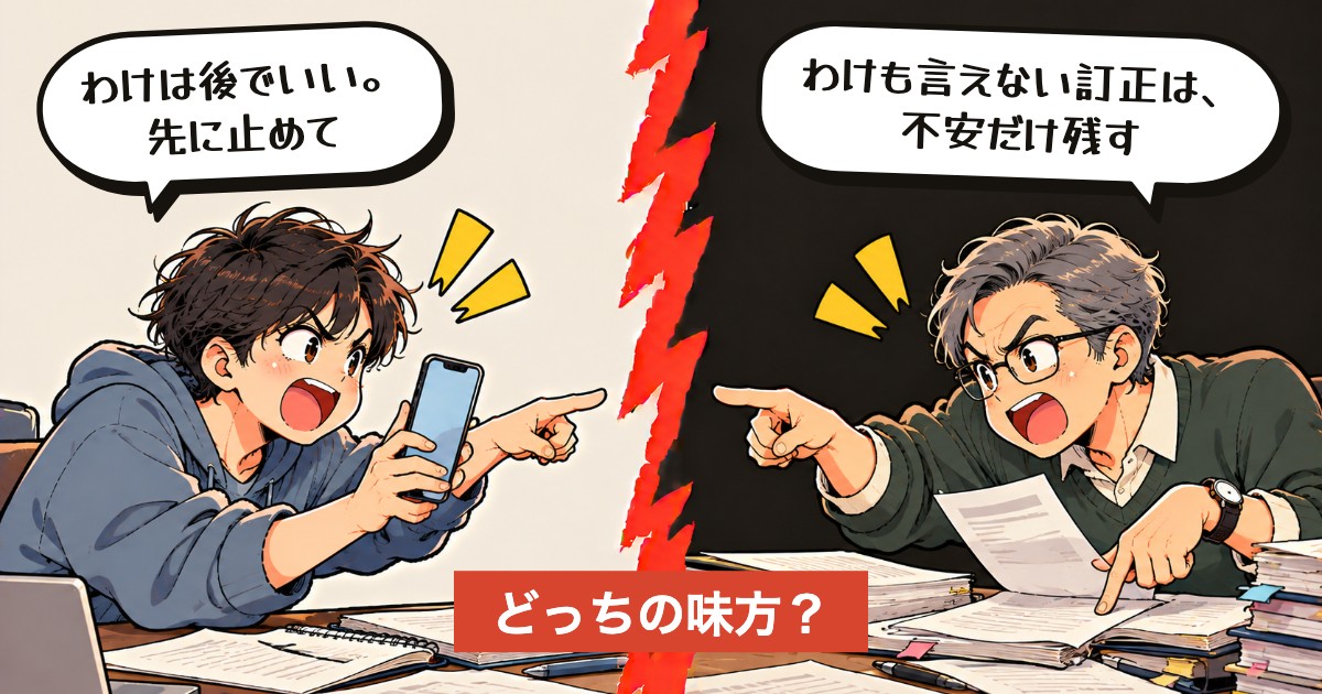 二択の設問:間違い、すぐ謝る?調べてから?