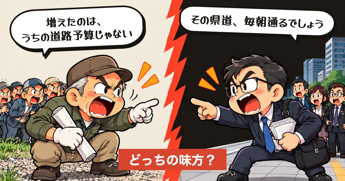 二択の設問:町の道路予算、どこまで数える