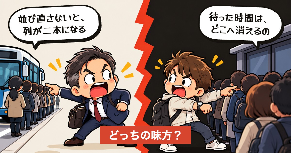二択の設問:乗れなかった人は最後尾か